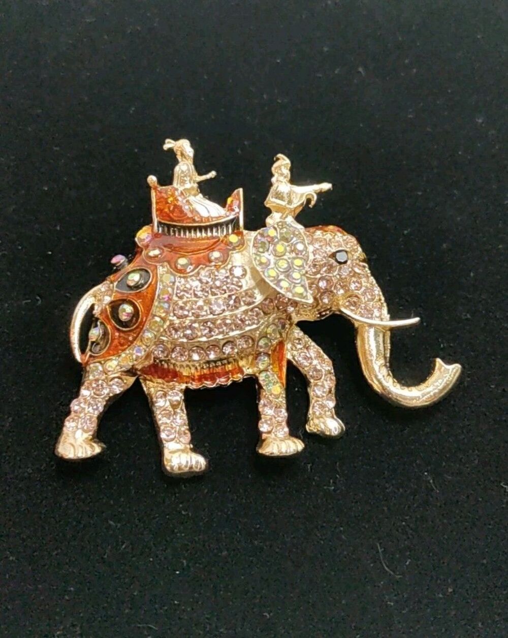 Elephant Rhinestone Brooch/Pendant Gold Tone Enamel